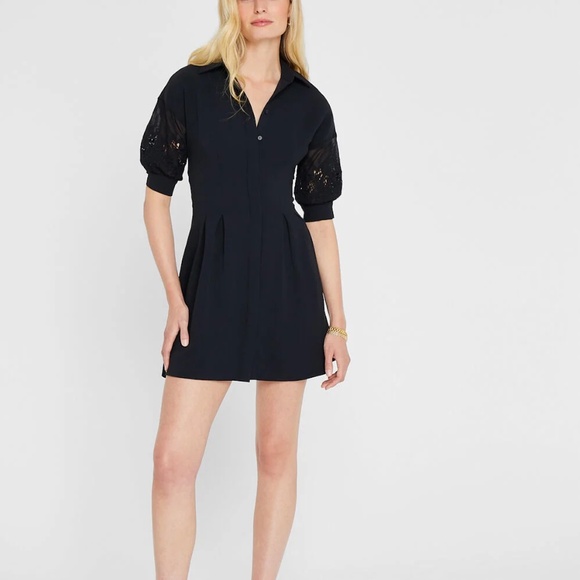 Embroidered Balloon Sleeve Dress - Brand New - NEVER WORN - Black - Picture 1 of 4